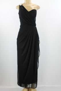 Xscape women dress one shoulder full length black petite size 12P
