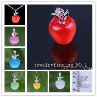 Apple Cat Eye Stone Opal Bead 925 Sterling Silver Pendant Fit Necklace 