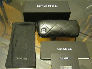 100% AUTH. NEW CHANEL BLACK SET QUILTED LEATHER EYE GLASS CASE BAG