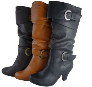 Women Boots Kitten Heels Style Fashion Shoes Faux Leather Black Brown 