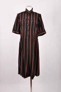 VINTAGE Chloe Navy Stripped Short Sleeve 1/2 Button Down Pleated Dress 