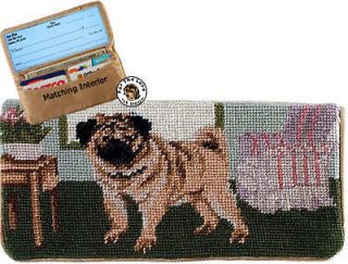 NEW FAWN PUG DOG NEEDLEPOINT WALLET CHECKBOOK COVER