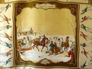 HERMES RARE FRENCH SILK VINTAGE SCARF LES PLAISIRS DU FROID