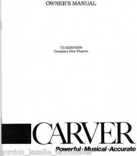 Newly listed Carver TL 3220 3200 CD Compact Disc Player Manual