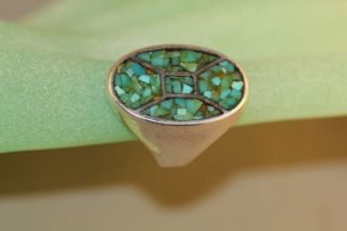 Vintage ring with Inlayed turquoise chips stamped Sterling Size 7 7.5