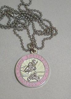 St Christopher Rides Harley Bikers Saint Medal Necklace Pink