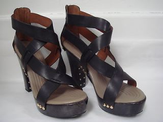 GIVENCHY black leather gold stud detail platform sandals heels size 40