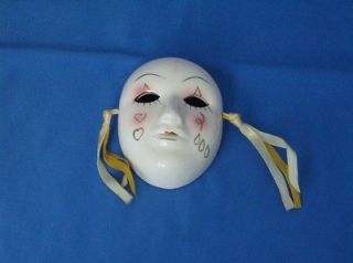 VINTAGE WALL HANGING DECOR PAINTED CERAMIC FACE CLAY ART MASK WITH 18k 