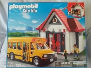 Playmobil City Life 5989 School Bus & School House Construction 125 pc 