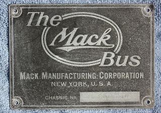 Original 1940s THE MACK BUS Truck ID Plate Emblem