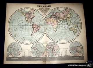 The WORLD map, c1880, by William Mackenzie,12 x 9.5 inch, Single fold.