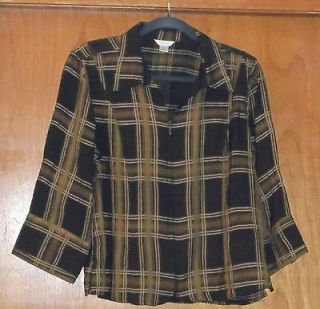 CHRISTOPHER & BANKS ZIPPER BROWN CRINKLE BLOUSE SIZE LARGE