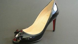 Christian Louboutin Milady Patent Leather Bow Peep Toe Red Sole Pump 