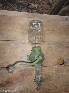 Antique Coffee Grinder Wall Mount Arcade Crystal No. 3 Cast Iron Glass 