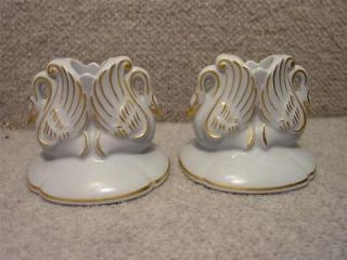 Pair of Vintage German Blue Porcelain Swan Candle Holders