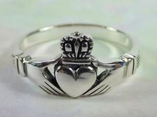 Classic Sterling Silver Celtic Claddagh Ring   Size 5