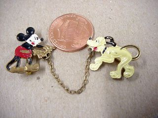 VINTAGE 1936 MICKEY MOUSE & PLUTO DISNEY SWEATER GUARD PINS, BRIER MFG 