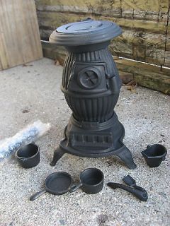 Old Mountain Cast Iron Mini Wood Pot Belly Stove Replica With Pots 