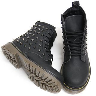 Womens Black Studded Spike Zip Combat Boots US6~11 / Womans Military 