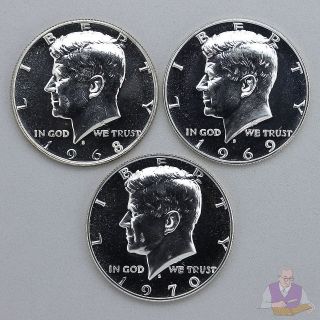   1969 1970 S Kennedy Proof Half Dollar Run 3 Coin Set 40% Silver US