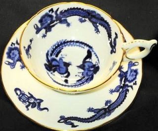 COALPORT ENGLAND Flow BLUE Oriental Dragons TEA CUP AND SAUCER 