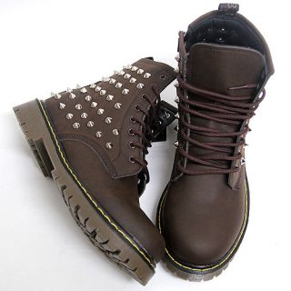   Silver Studded Spike Zip Combat Boots / Womans Military Biker Shoes