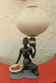 Vintage Retro TABLE LAMP & SHADE Tretchikoff Style LADY BASE Original 