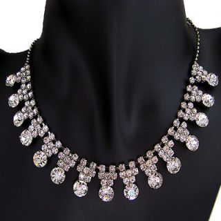   antique style jewellery jet black tone rhinestone choker necklace