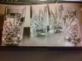 NIB* SHANNON by GODINGER *DUBLIN* 24% LEAD CRYSTAL HIGHBALL GLASSES 