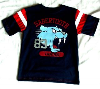 NWT Boys sz 5 Sabertooth Tiger T Shirt short sleeve Red, White & Blue 