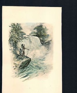 Antique 1906 print Ojibways near waterfall by Harrison Fisher