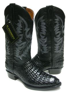 MENS BLACK LEATHER SMALL BELLY CROCODILE ALLIGATOR COWBOY BOOTS OVAL 