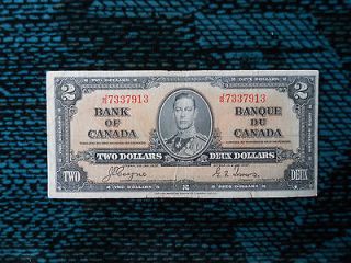1937 Bank of Canada $2 paper money note JR7337913 Coyne and Towers