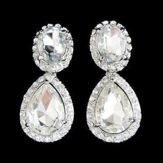  Luxury Oval Drop Pierced Dangle Earring Rhinestone Crystal Clear
