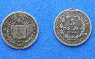 Costa Rica 5 Centavos SILVER Coin. 1889 Heaton