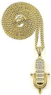   New Iced Out Metal Pendant 36 Inch Necklace Cuban Link Chain Mic
