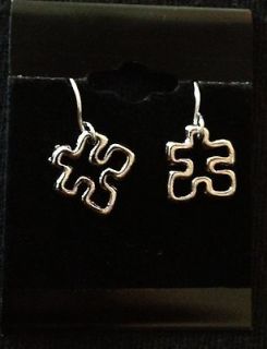   Tone Autism Awareness Floating Puzzle Piece earrings NEW 