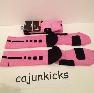 Custom NIKE ELITE BASKETBALL Socks L (8 12) Pink Black   Breast Cancer