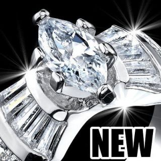 CT MARQUISE FANCY CUBIC ZIRCONIA ROUND RIGHT HAND 14K WHITE GOLD GP 