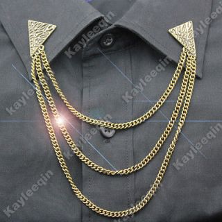   Copper Hammered Grain Triangle Chain Shirt Collar Neck Tips Brooch Pin
