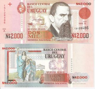 URUGUAY 2000 Pesos Banknote World Money Currency BILL South American 