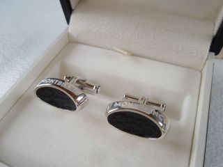 CUFFLINKS MONTBLANC STERLING SILVER 925 / SHARK LEATHER   101376