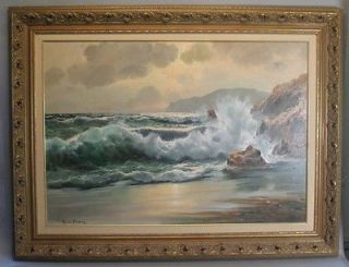 Large Guido Odierna Italian Oil Painting Capri Seascape c. 1970 Waves 