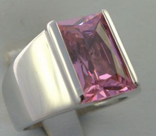 MENS CLASSY PINK ICE CZ ring 14K WHITE gold overlay size 10