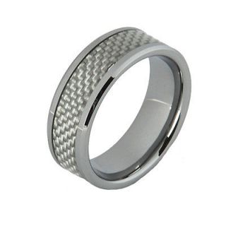   Ring Wedding Band Pipe Cut White Carbon Inlay Design 8mm TG053