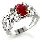 Ladies Silver SP Simulated Red Ruby Promise Dress Ring Size 5 K
