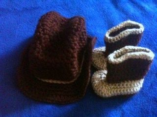   Boy♥BROWN and TAN Crochet Cowboy Hat and Boots Set♥Cute Photo Prop