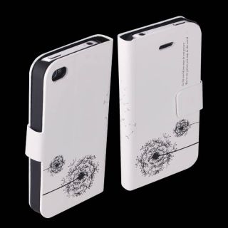 Dandelion Pattern PU Leather Flip Case Cover for Apple iPhone 4 4S 