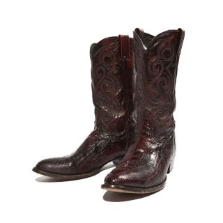 Mens Preowned Dan Post Cowboy Boots Oxblood Ostrich Foot Style 26629 