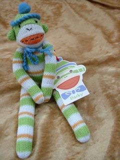 New Green Darby Tiny Sock Monkey Magnetic Hands Monkeez Stuffed Animal 